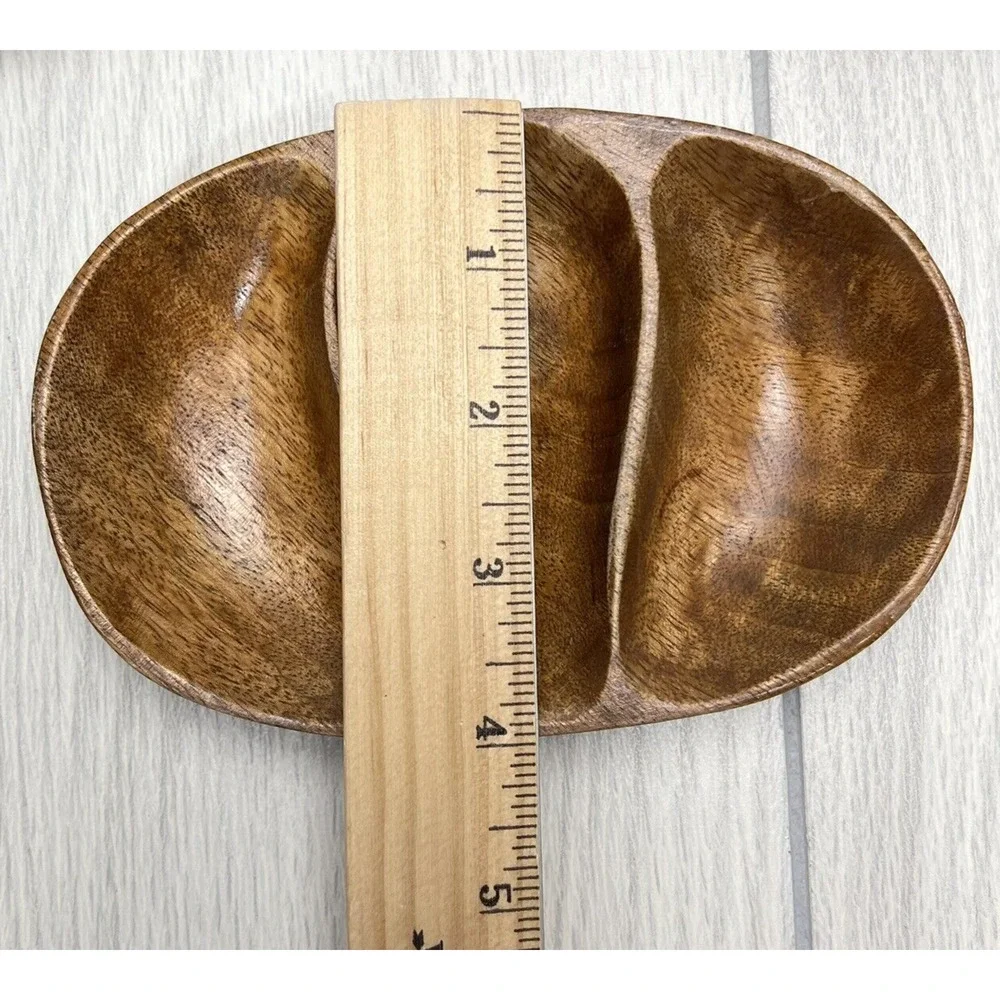3 Section Dish Monkey Pod Wood Vintage‎ Retro - Set of 3